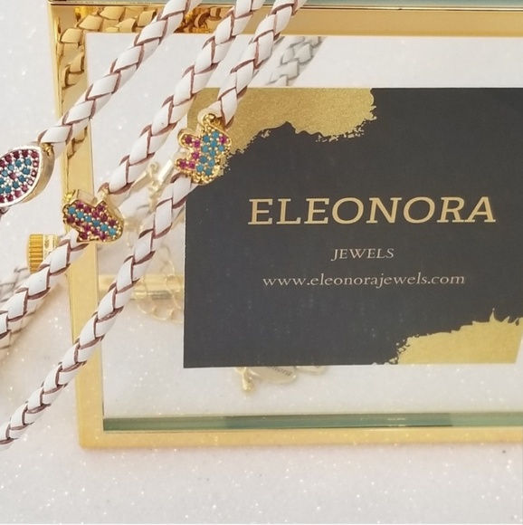 White Braided Leather 🐘 Charm Choker Necklace - Picture 2 of 4